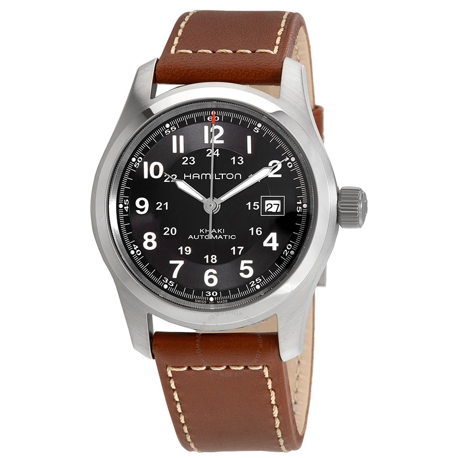 Hamilton, Men's Swiss Automatic Khaki Field Brown Leather Strap Watch 42mm  H70555533