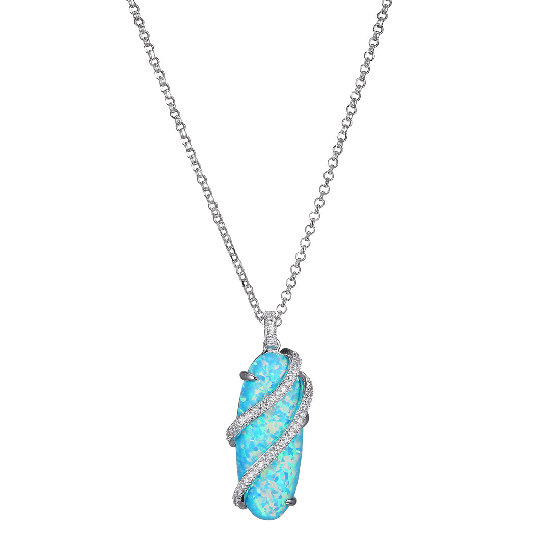 Charles Garnier Sterling Silver Blue Opal Necklace with CZ 17