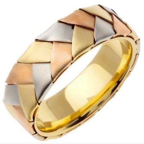 A tri-color woven pattern gold ring.