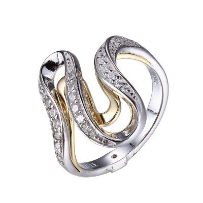 Elegant snake-shaped ring with sparkling stones in silver and gold tones.