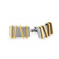 Elegant rectangular cufflinks with gold and silver stripes.