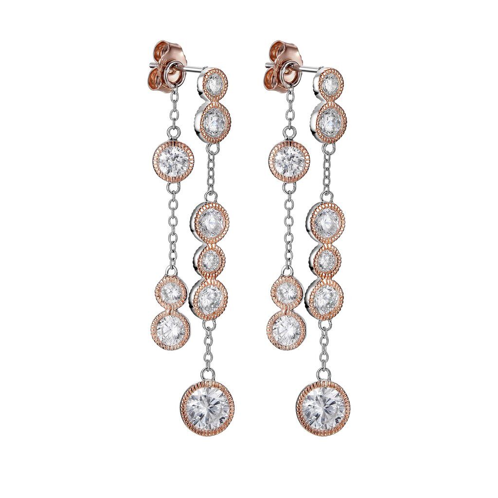 Elegant pearl and diamond drop earrings with a delicate chain design.