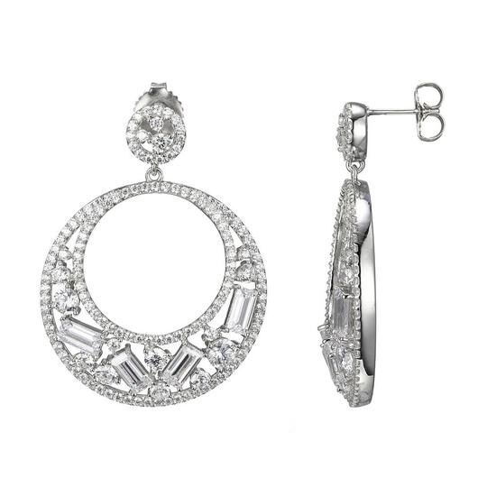 Elegant silver hoop earrings with intricate leaf and swirl designs.