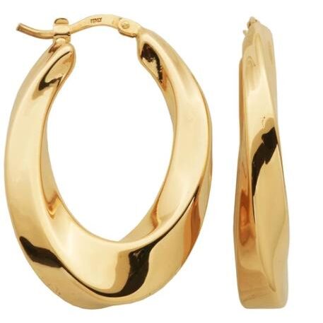 Elegant gold hoop earrings with a smooth, shiny finish.