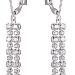 Elegant silver drop earrings with sparkling rhinestones.