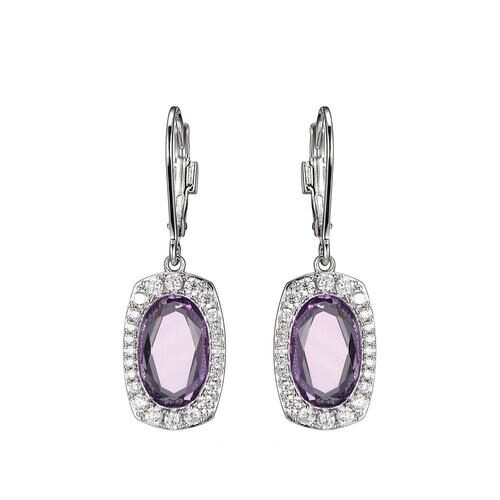 Elegant drop earrings with purple gemstones surrounded by clear crystals.