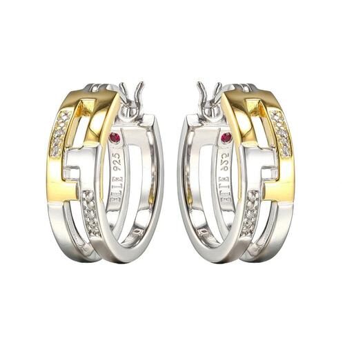 Elegant two-tone gold and silver hoop earrings with embedded diamonds.