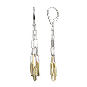Elegant silver and gold dangle earrings with chain link design.