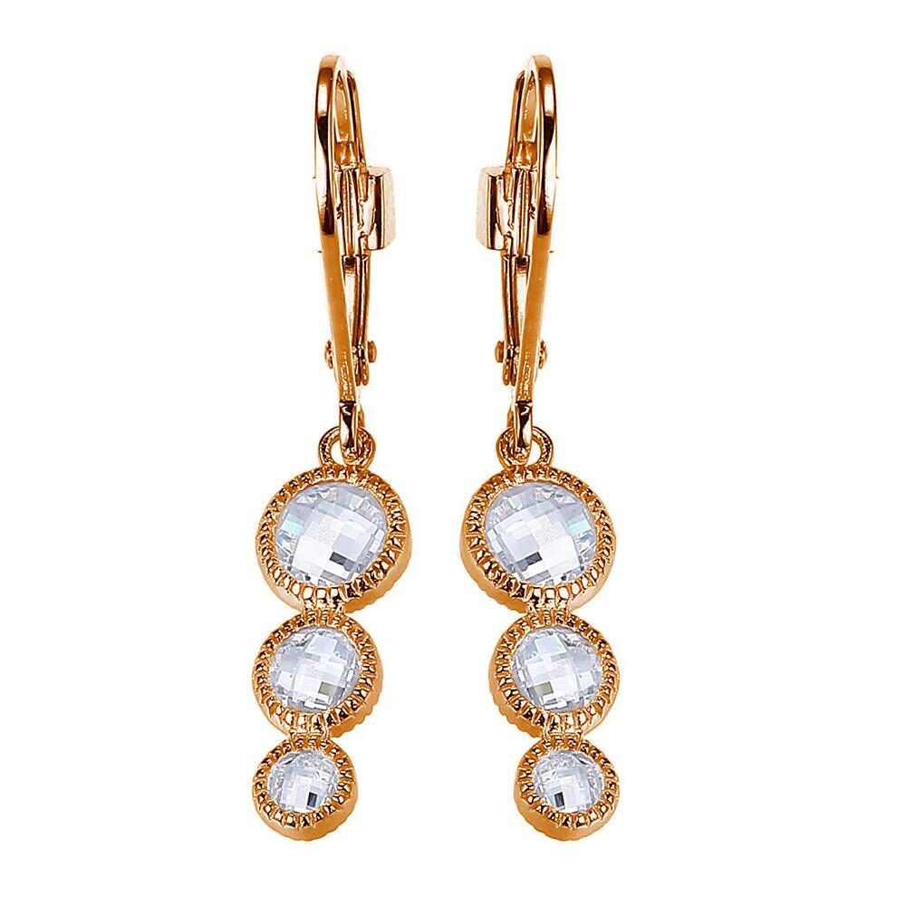 Elegant gold earrings with four graduated round crystals.
