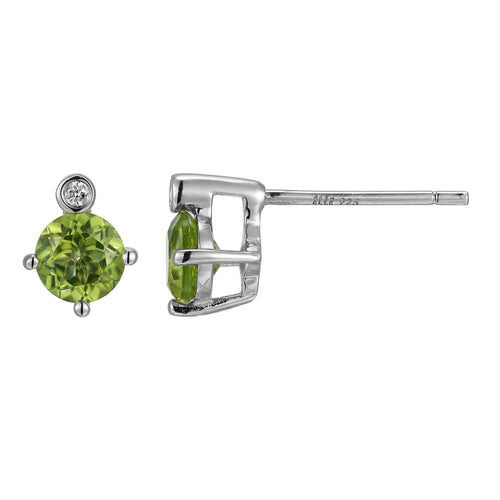 Elegant silver stud earrings with round green gemstones.