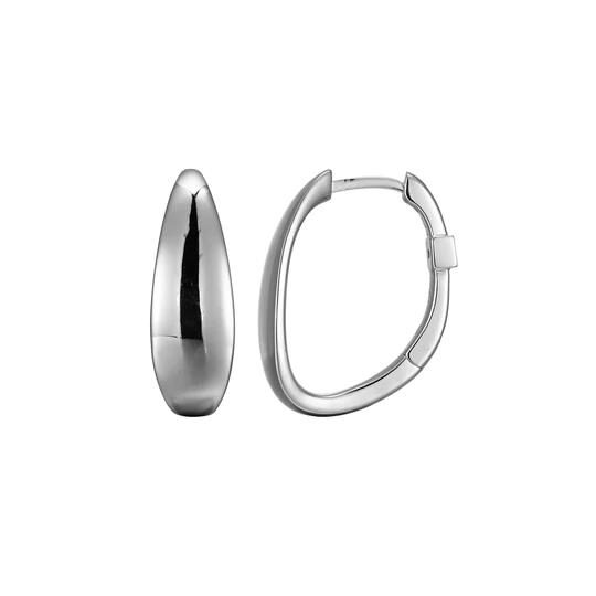 Sleek silver oval hoop earrings with smooth finish.