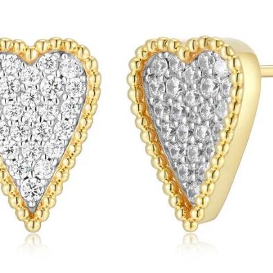 Elegant heart-shaped earrings with gold trim and diamond accents.