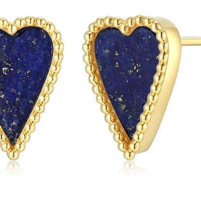 Gold earrings with blue heart-shaped stones.