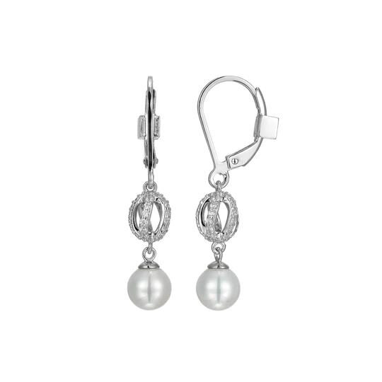 Elegant silver earrings with pearls and diamond accents.