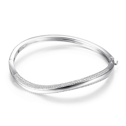 Elegant silver bracelet with a sleek, twisted design.