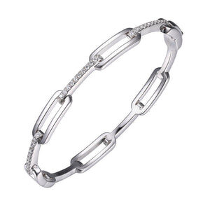 Sleek silver chain bracelet with elongated links.