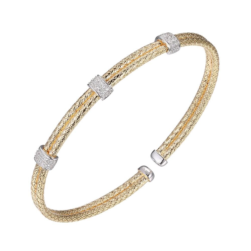Elegant gold and silver mesh bangle bracelet with diamond accents.