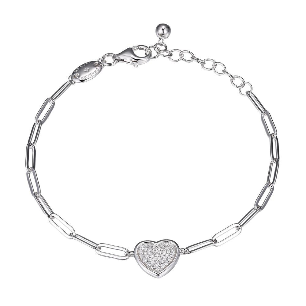 Elegant silver bracelet with a heart-shaped charm.