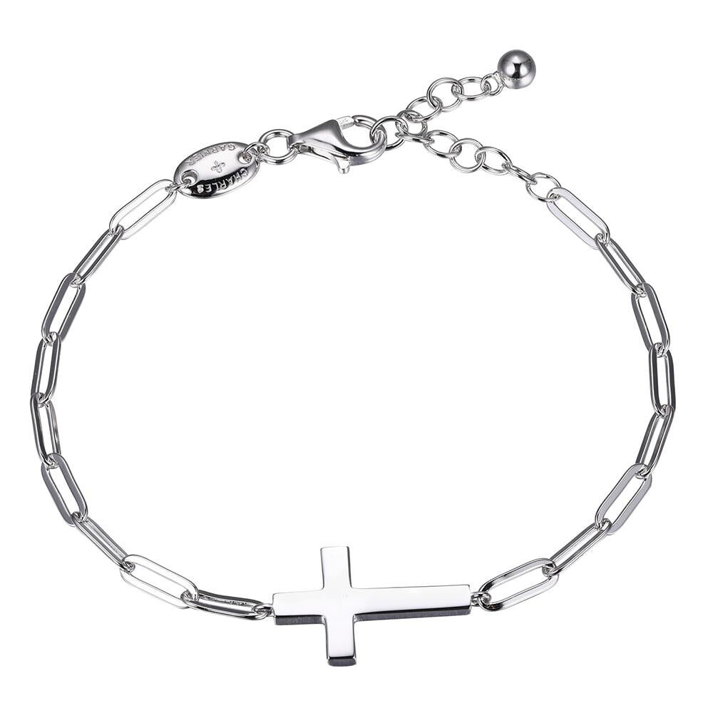 Elegant silver bracelet with a cross charm.