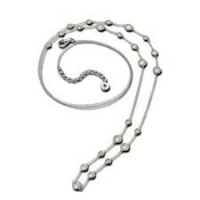 Elegant silver necklace with evenly spaced beads.