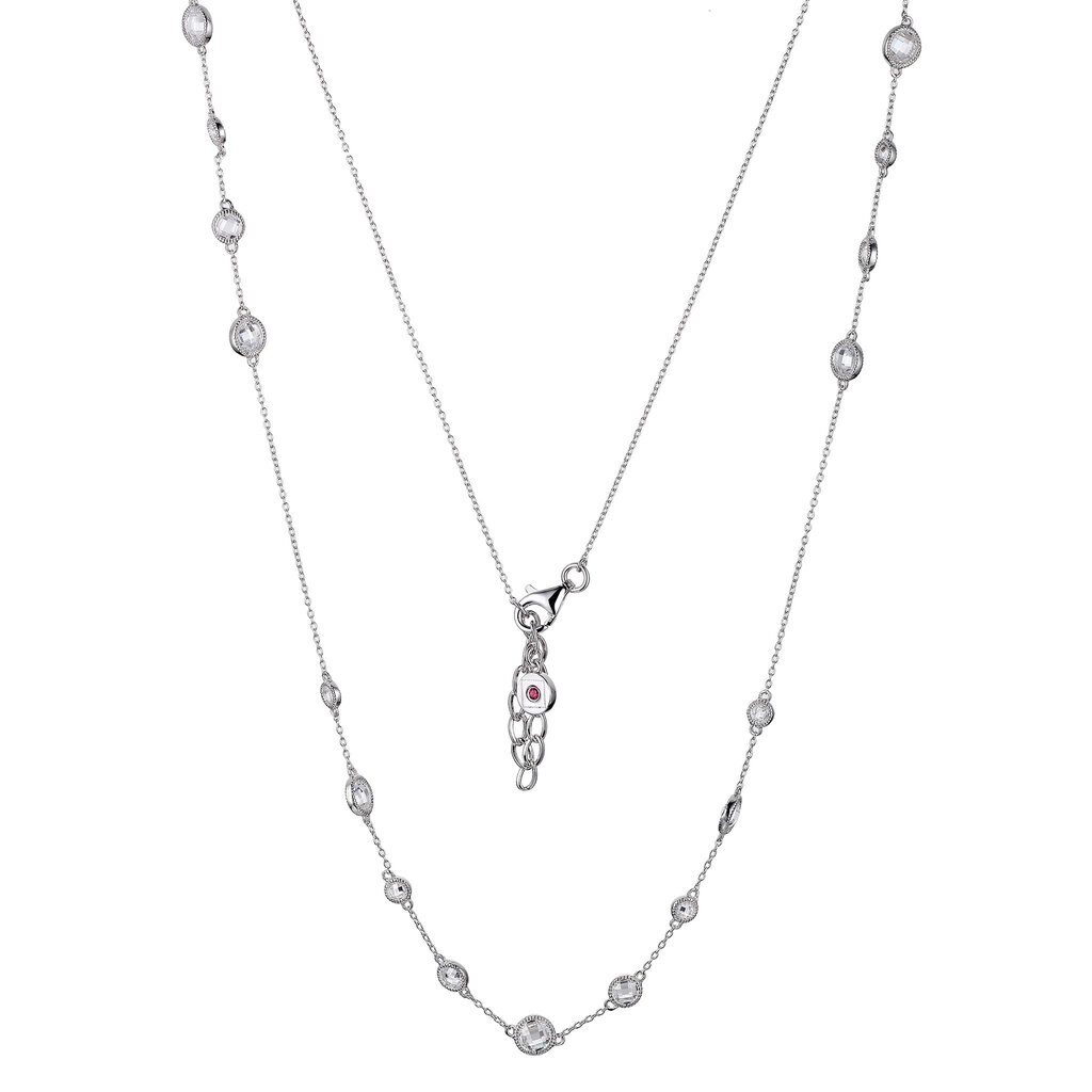 Delicate silver layered necklace with a key pendant and beaded chain.