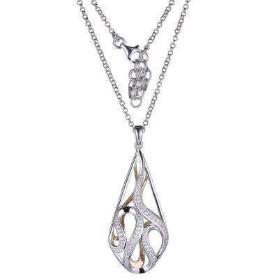 Elegant silver layered necklace with teardrop and oval pendants.