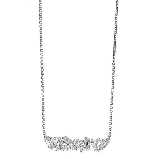 Silver necklace with cursive name pendant.