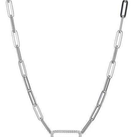 A sleek silver chain necklace with elongated links.