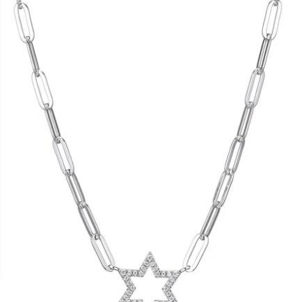 Silver chain necklace with a star-shaped pendant.