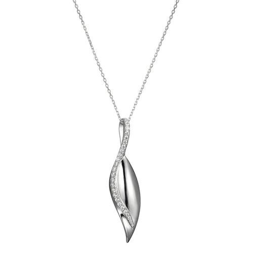 Elegant silver pendant necklace with a sleek, curved design.