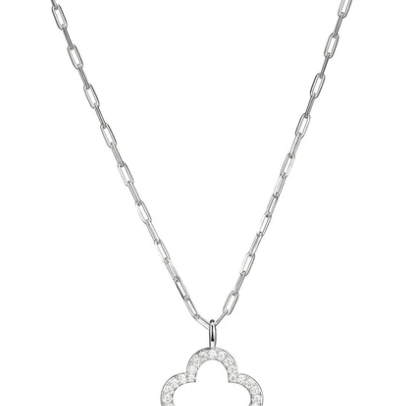 Elegant silver necklace with a flower-shaped pendant.