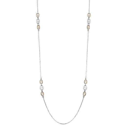 Elegant silver necklace with pearl accents.