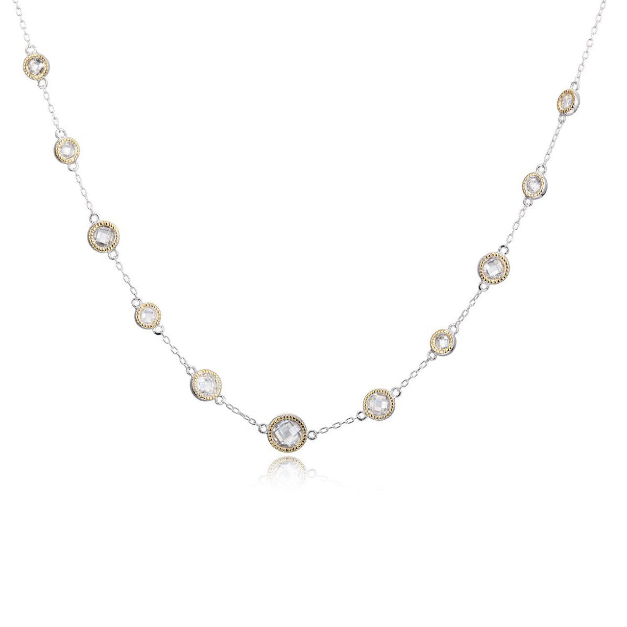 Elegant necklace with spaced pearls on a delicate chain.