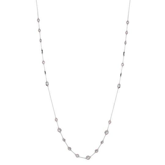 Elegant silver necklace with small beads evenly spaced along the chain.