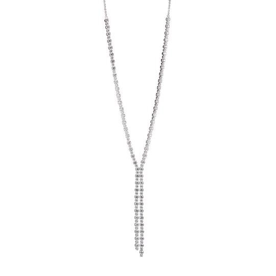 Elegant silver necklace with a vertical bar pendant.
