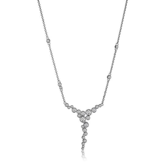 Elegant silver necklace with a unique dangling design.