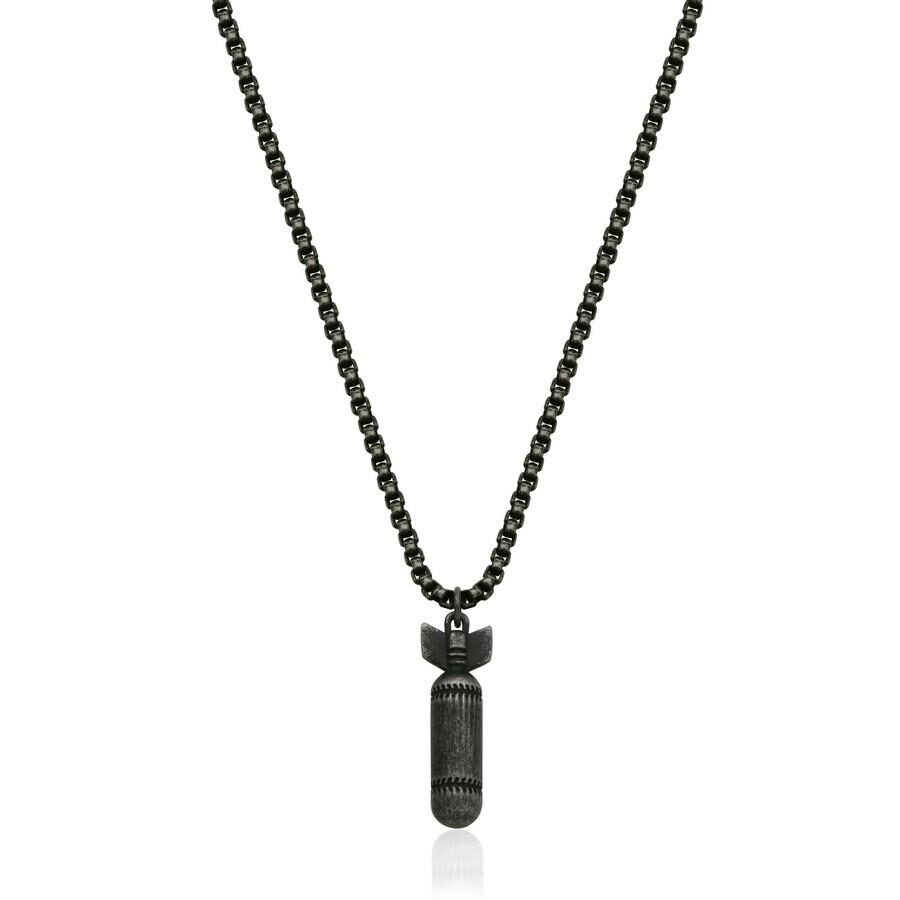 Black chain necklace with a vertical pendant.