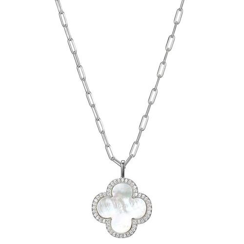 Elegant silver necklace with a four-leaf clover pendant.