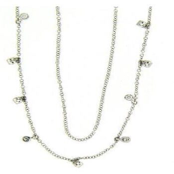 Two silver chain necklaces with small charms and links.