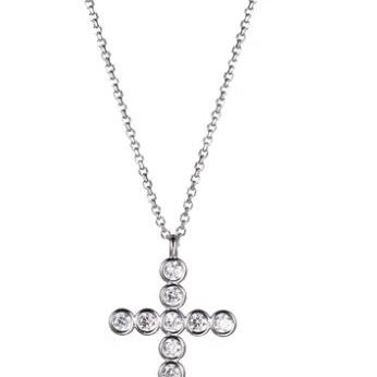 Elegant silver cross pendant necklace with a delicate chain.