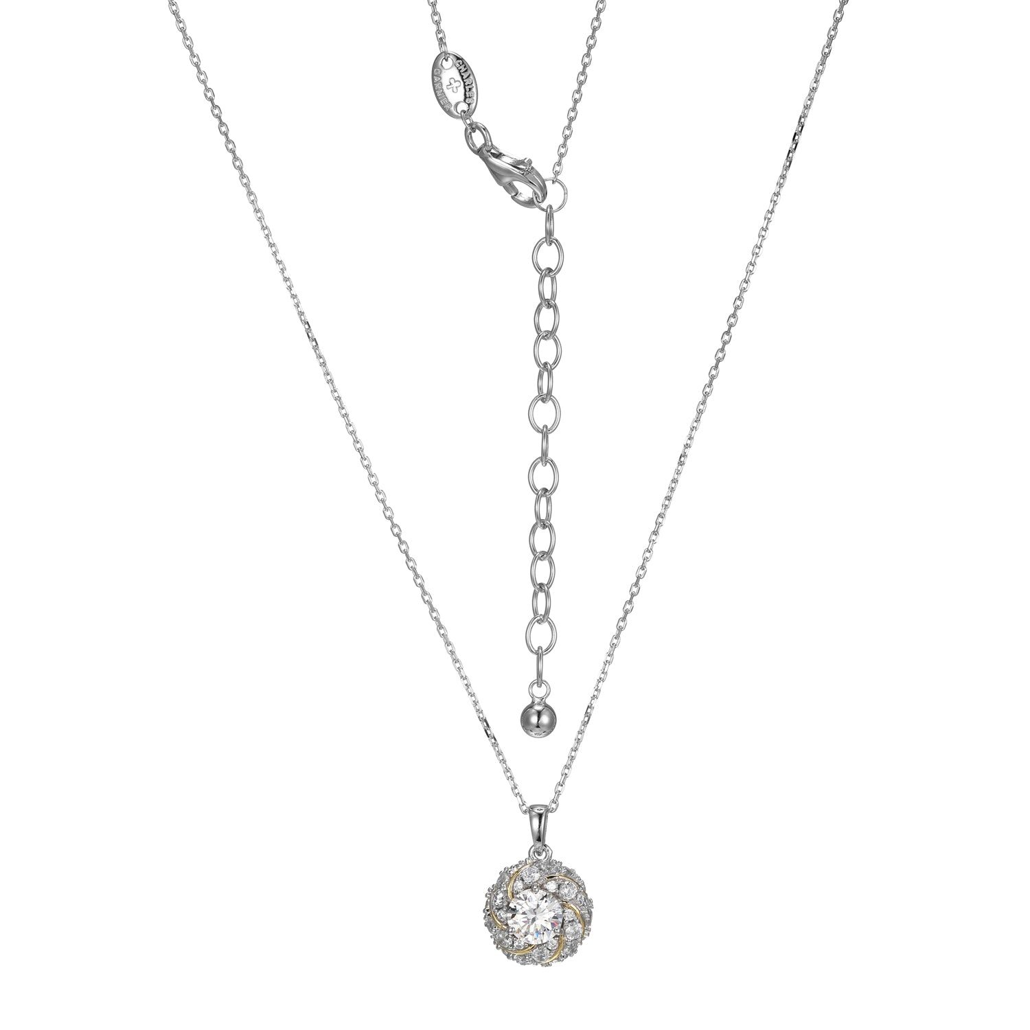 Elegant silver necklace with a round pendant featuring a sparkling stone.