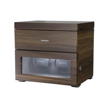 A wooden bedside table with a drawer and a glass-fronted compartment.