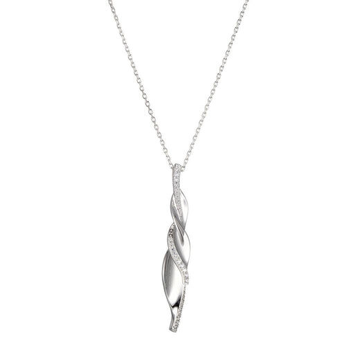 Elegant silver twisted pendant necklace on a fine chain.