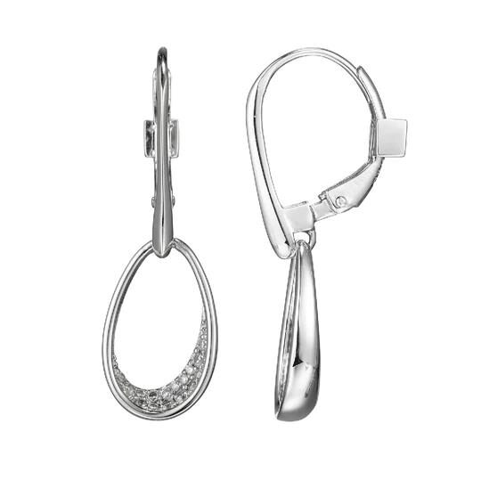 Elegant silver drop earrings with textured oval design.