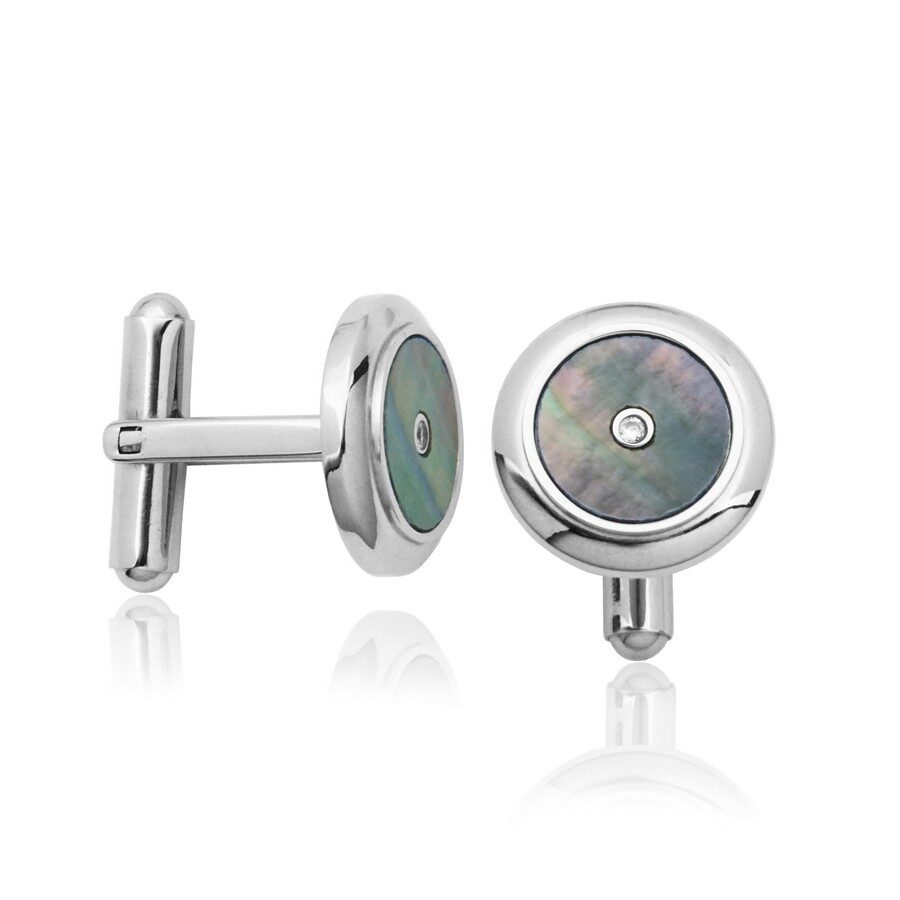 Elegant silver cufflinks with a mother-of-pearl inlay.