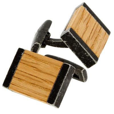 Elegant wooden and metal cufflinks with a rectangular design.