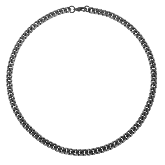 A silver chain necklace with a lobster clasp.