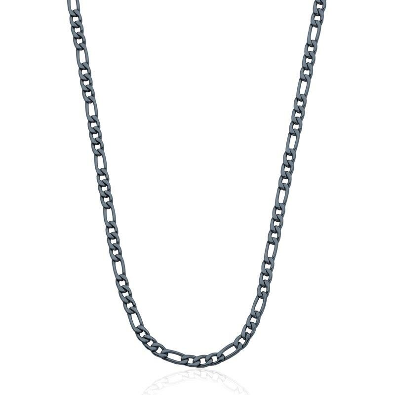 A silver chain necklace with a simple link design.