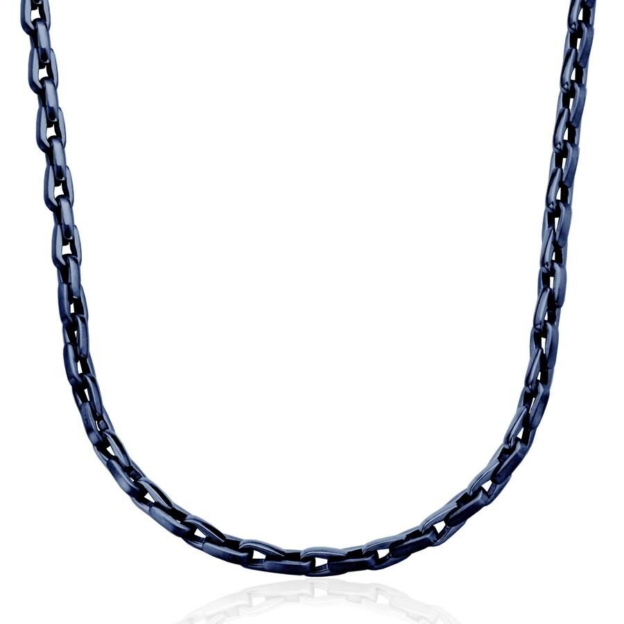A sleek black chain necklace with a unique link design.
