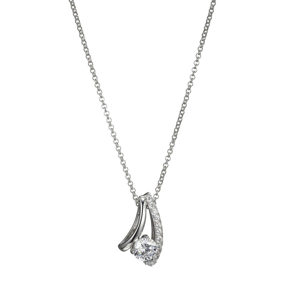 Elegant silver necklace with a sparkling pendant.